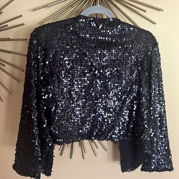 Cropped Black Sequin Jacket/ Shrug - Picture 4 of 6